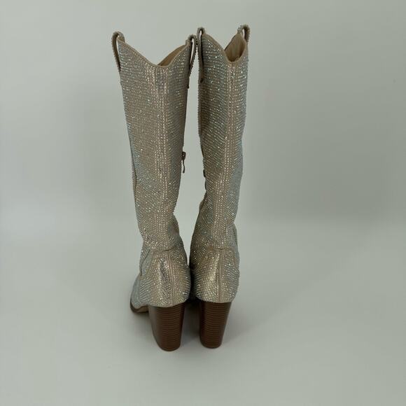 Top Moda Women's Rhinestone Bling Glitter Knee High Almond Western Boots Size 8 - Picture 7 of 10
